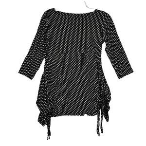 Masai Shirt Womens Medium‎ Black White Floral Blouse Ruched Sides Ruffle Neutral